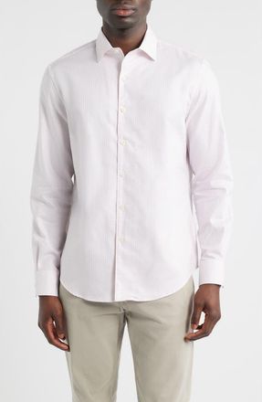 Bugatchi Alvin Shaped Fit Mini Check Button-Up Shirt in Dusty Pink at Nordstrom, Size Xxx-Large