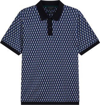 Ted Baker Hamishs Jacquard Stripe Geo Navy Polo Shirt