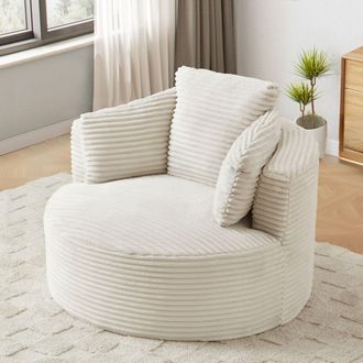 STILVORA Poltrona Rotonda Ergonomica In Velluto A Coste Con Seduta Profonda E Cuscini, Senza Montaggio, Beige