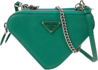 Prada Pre-owned Mini Bags, female, Green, Size: ONE SIZE Pre-owned Triangle Mini Pouch Shoulder Crossbody Bag