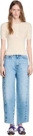 Sandro Sweater with ribbed button placket in Ecru at Nordstrom, Size X-Large