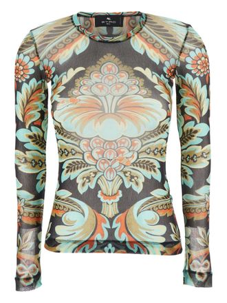 Etro paisley-print mesh top - Black