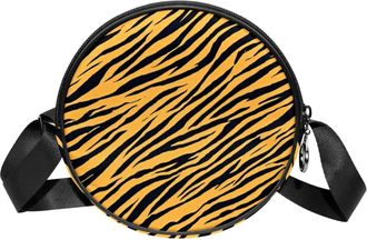 Generic Circle Crossbody Bag for Women, Orange Zebra Stripes Small Sling Bag Daypack with Zipper Adjustable Shoulder Straps Casual Ladies Girls Round Purse