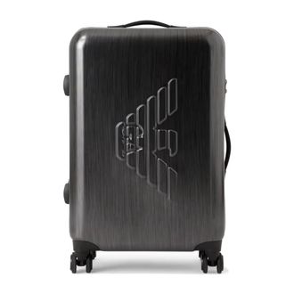 Emporio Armani Medium Unisex Trolley met Maxi Adelaar Relief - Heren - Handbagage koffer - Zwart - ONE Size - Koffers