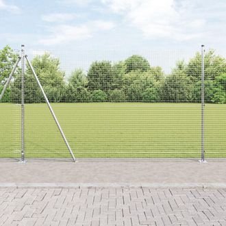 Berkfield Home Welded Wire Fence with 7 Flanged Posts 1.4x10 m Galvanised Steel in Silver