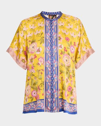 Johnny Was The Audrey Floral-Print Silk Charmeuse Tunic