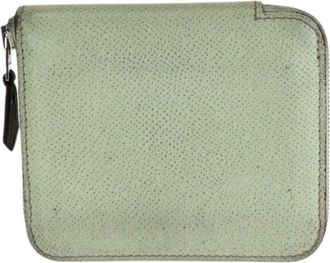Herm&egrave;s Light Green Epsom Leather Silk Coin Purse/Coin Case (Pre-Owned)