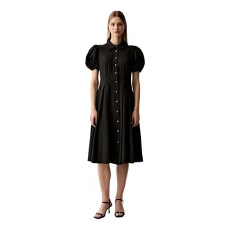 DKNY Memory Taffeta Midi Shirt Dress - Dames - Shirt Kleedjes - Zwart - L - Polyester - Kleedjes