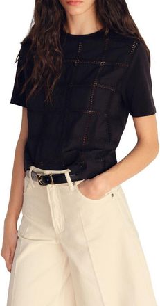 Mango Embroidered Cotton T-Shirt in Black at Nordstrom, Size Xx-Small