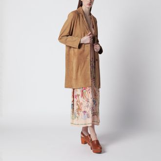 Sword 6.6.44 Giacca lunga marrone in pelle scamosciata