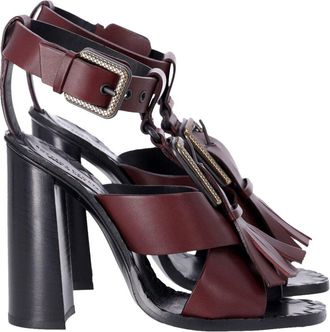 Bottega Veneta Womens Leather Fringe Buckle T-Strap Block Heel Sandal (Authentic Pre-Loved)
