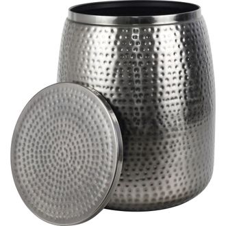 Happimess Merida Modern Rustic Hammered Metal Drum Storage Side Table with Lid in Antique Nickel at Nordstrom, Size Medium