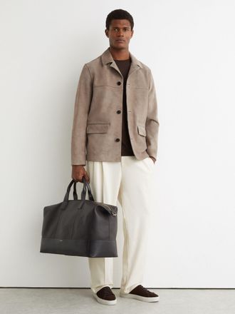 Reiss Soft Grey Suede Heavyweight Overshirt, XS