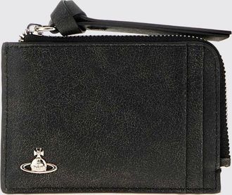 Vivienne Westwood Portacarte in pelle invecchiata con zip e logo Orb