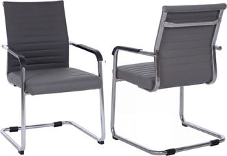 Hhg [nunca Usado] Juego De 2 Sillas Para Visitantes Hhg-938, Sillas De Conferencia Con Estructura De Patillas, Metal Y Cuero Sint&eacute;tico De 280 G/m&sup2;, Gris