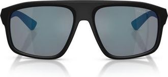 Prada 59mm Shield Sunglasses in Matte Black /Grey Blue/Red at Nordstrom