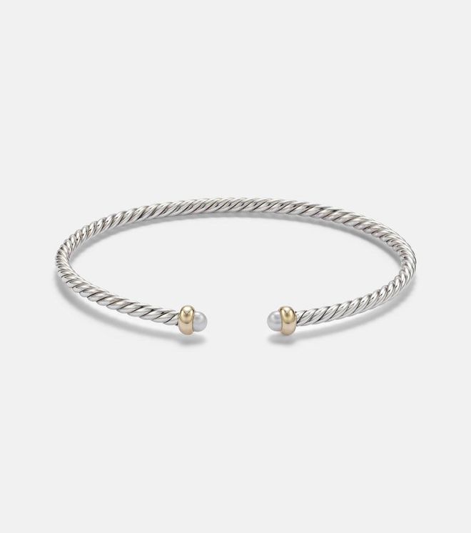 Micro Cable Flex sterling silver and 14kt gold cuff bracelet with pearls