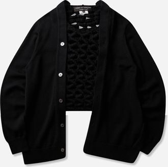 Comme Des Gar&ccedil;ons Men s Layered Crochet Wool Cardigan Black