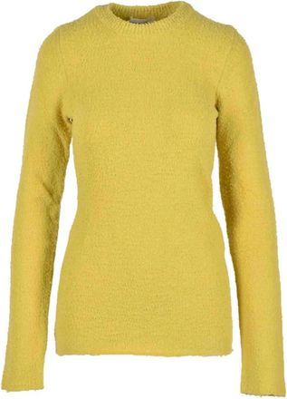 Sportmax Wol Angora Mix Gebreide Trui - Dames - Ronde hals truien - Geel - S - Wol - Truien & Vesten