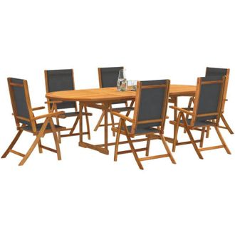 vidaXL Juego Comedor De Jard&iacute;n 7 Pzas Madera Maciza Acacia Y Textileno