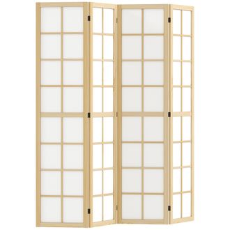 OEM Biombo De 4 Paneles Plegable Con Marco De Madera 160x170 Cm Para Dormitorio Oficina Sal&oacute;n Natural