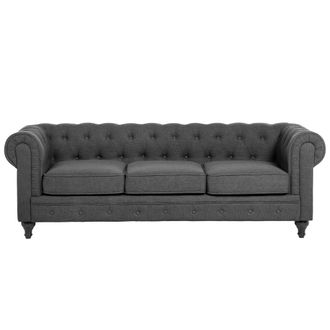 Beliani Sof&aacute; Chesterfield 3 Plazas Tapizado Gris Brazos Enrollados Estilo Tradicional Chesterfield