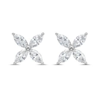 Diana M. Jewels 14kt White Gold 2.00 cts Lab Grown Marquise Diamond Flower Stud Earrings