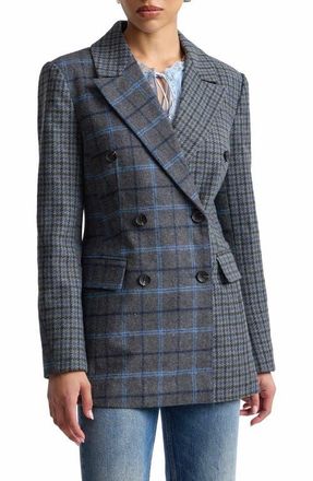 Avec Les Filles Plaid Double Breasted Blazer in Grey Plaid Multi at Nordstrom, Size Medium