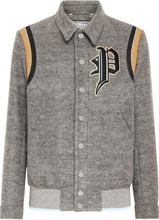 Philipp Plein Wool Bomber Gothic Plein - Heren - Zomerjassen - Grijs - L - Katoen - Jassen