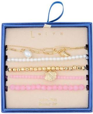 Leith 5-Pack Beaded Sea Life Bracelet Set in Pink Multi- Gold at Nordstrom Rack