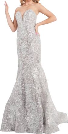 Jovani Strapless Embellished Mermaid Prom Dress In Silver