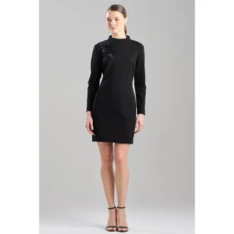 Natori Double Knit Mock Neeck Sheath Dress With Embellishment in Black at Nordstrom, Size 12