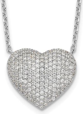 Diamond2Deal Sterling Silver Pave Cubic Zirconia Heart Pendant Necklace 18