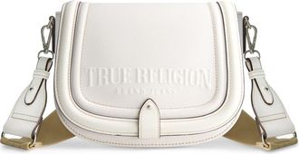 True Religion Distressed Logo Denim Saddle Bag in White at Nordstrom