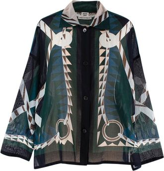 Herm&egrave;s Blue Patterned Cotton Shirt Size XS