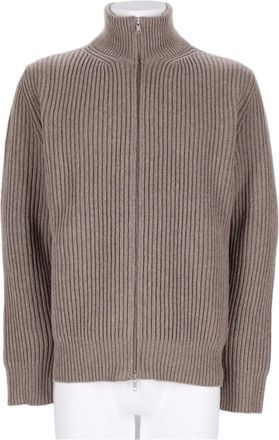 Maison Margiela Grey Ribbed Wool-Blend High Collar Zip-Through Knit Jacket