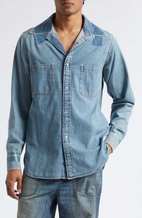 Maison Margiela Oversize Taped Denim Shirt in Ice Blue at Nordstrom, Size 44 Us