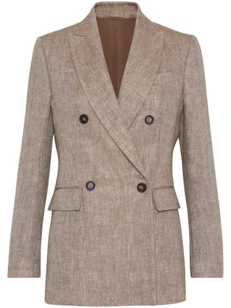 Brunello Cucinelli herringbone linen blazer - women - Linen/Flax - 40 - Brown