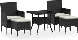 vidaXL Set Comedor Jard&iacute;n 5 Pzas Rat&aacute;n Sint&eacute;tico Vidrio Templado Negro Vidaxl