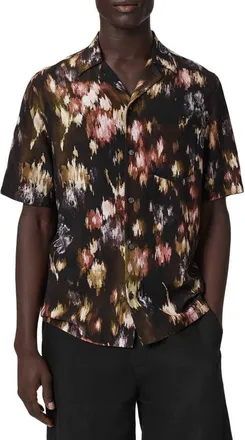 AllSaints Wildflower Camp Shirt in Black at Nordstrom, Size Xx-Large