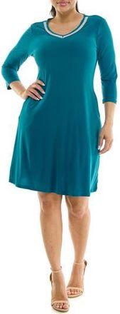 Nina Leonard Rhinestone V-Neck Dress in Crystal Teal at Nordstrom Rack, Size X-Large
