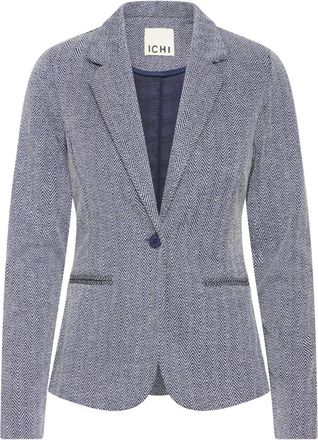 Ichi Blauwe Herringbone Jacquard Blazer Jas - Dames - Blazers - Grijs - S - Leer - Jassen