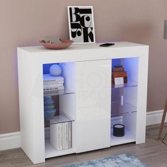 Home Discount Home Discount - Azura led Sideboard Large 1 Door Modern High Gloss Storage Cabinet Cupboard, White
