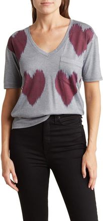 Go Couture Printed Pocket T-Shirt in Charcoal Digital Hearts at Nordstrom Rack, Size X-Large