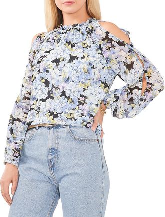Vince Camuto Cold Shoulder Long Sleeve Top Green Size Small
