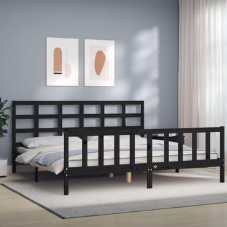 Berkfield Home Bed Frame with Headboard Black 200x200 cm Solid Wood