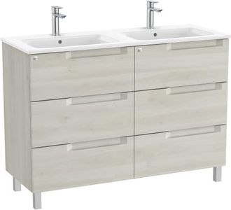 Roca Mueble Doble 1200mm Aleyda Con Patas 3 Cajones + Lavabo Blanco Madera