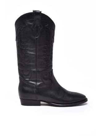 Gis&egrave;l moir&egrave; Black Leather Western Boots