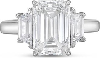 Diana M. Jewels Platinum lab grown 10ct emerald diamond ring with trapezoids on the sides