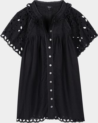 Rails Cerise Eyelet Flutter-Sleeve Blouse